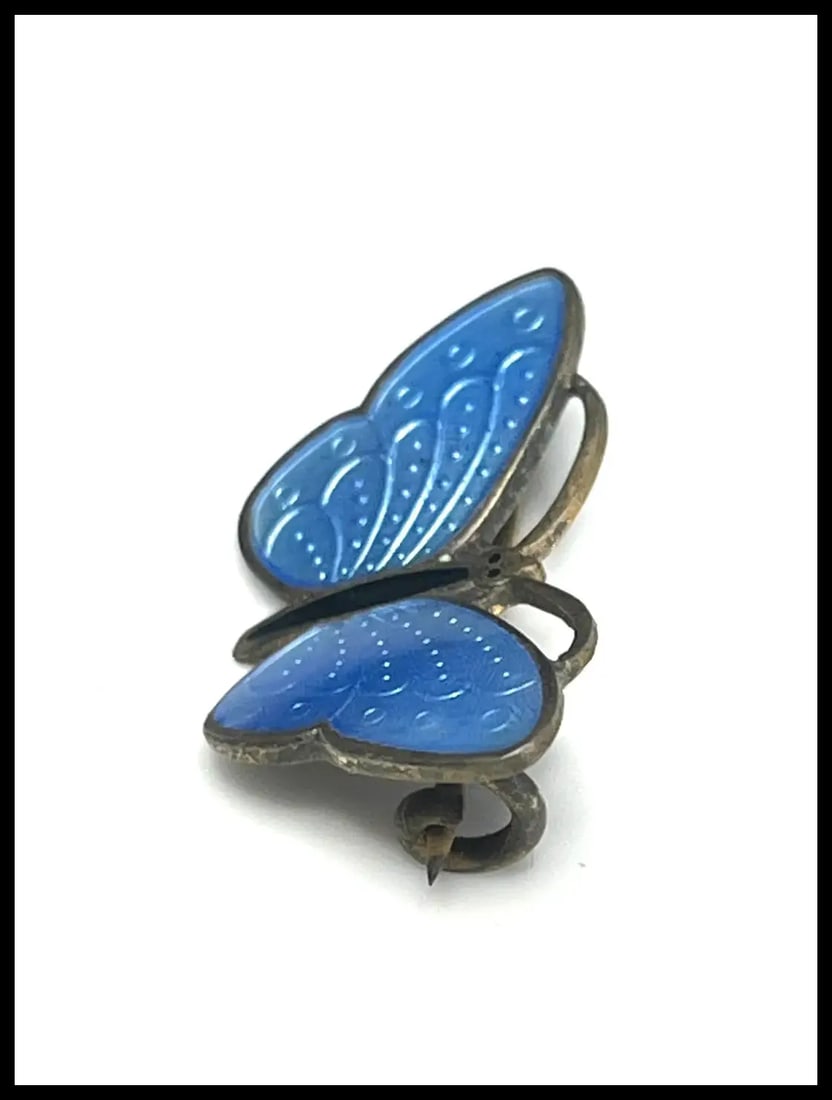 Vintage Sterling SIlver Enamel Blue Butterfly Brooch Signed Norway - 3