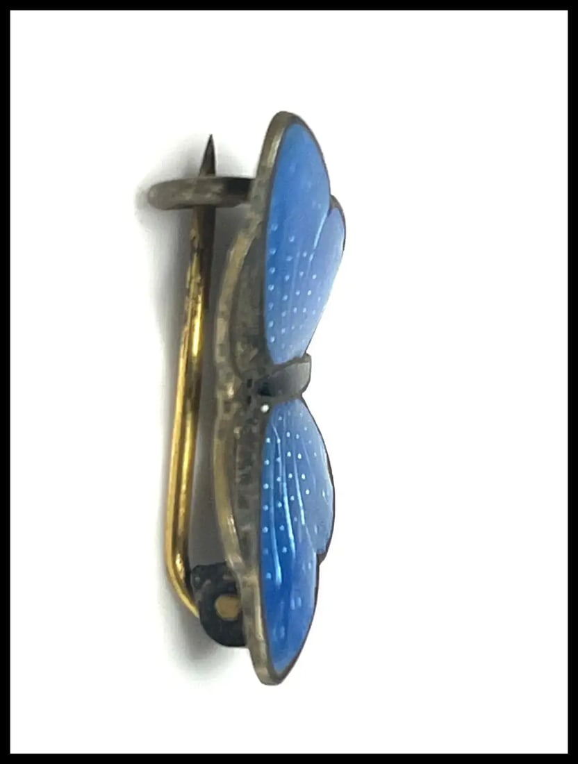 Vintage Sterling SIlver Enamel Blue Butterfly Brooch Signed Norway - 4