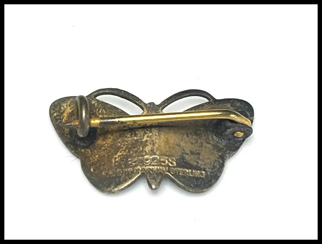 Vintage Sterling SIlver Enamel Blue Butterfly Brooch Signed Norway - 5