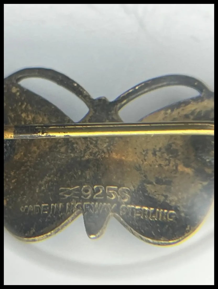 Vintage Sterling SIlver Enamel Blue Butterfly Brooch Signed Norway - 6