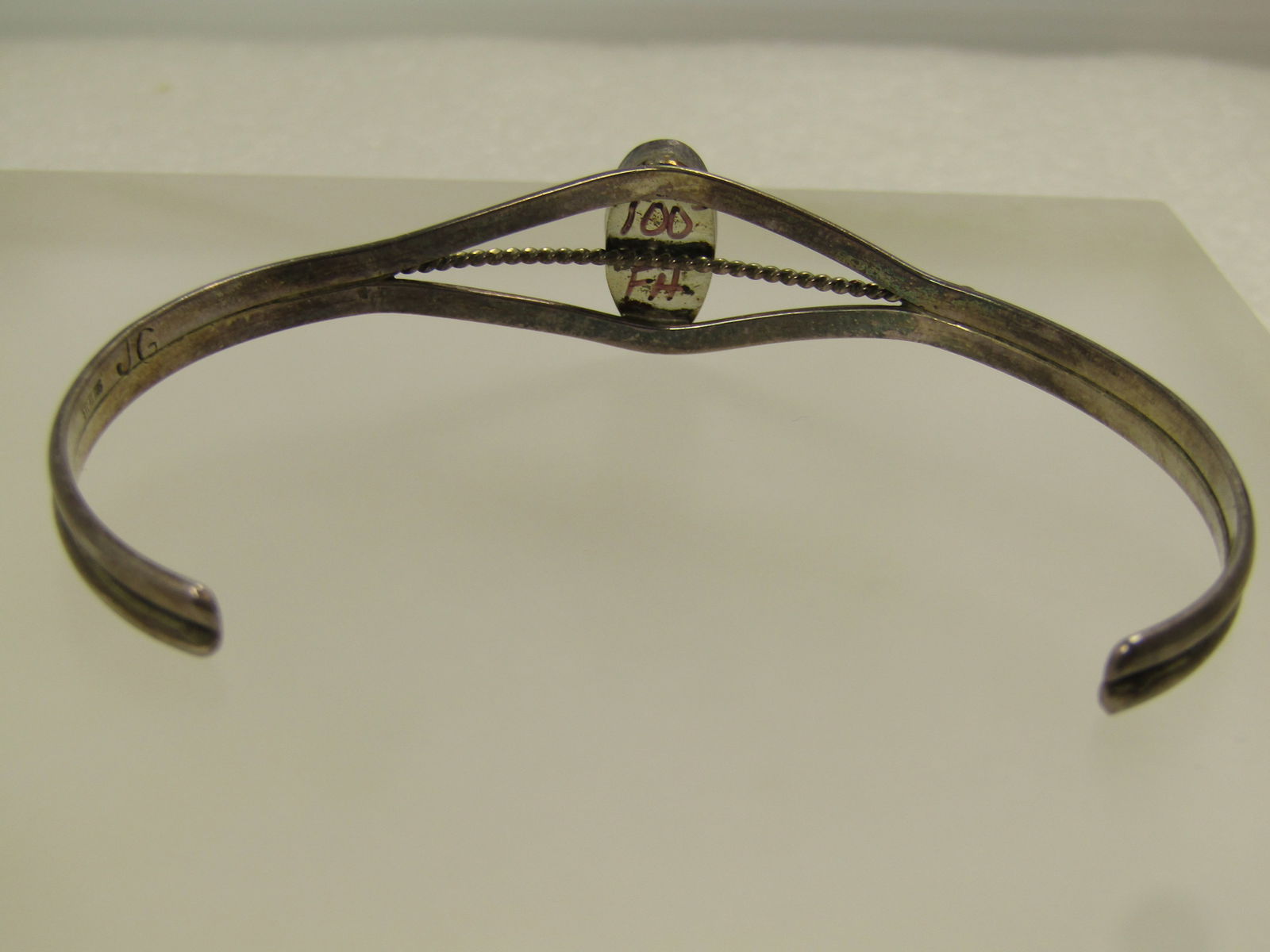 Vintage Sterling Tuquoise Cuff Bracelet, Possibly Amazonite, 7.5", 1960's-1970's - 4