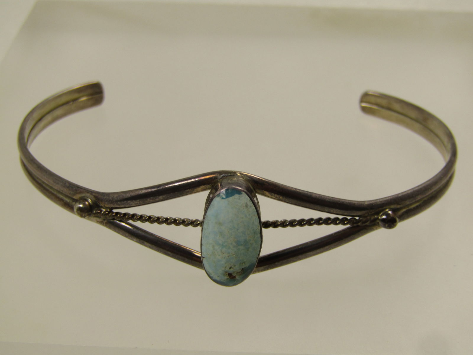 Vintage Sterling Tuquoise Cuff Bracelet, Possibly Amazonite, 7.5", 1960's-1970's - 5