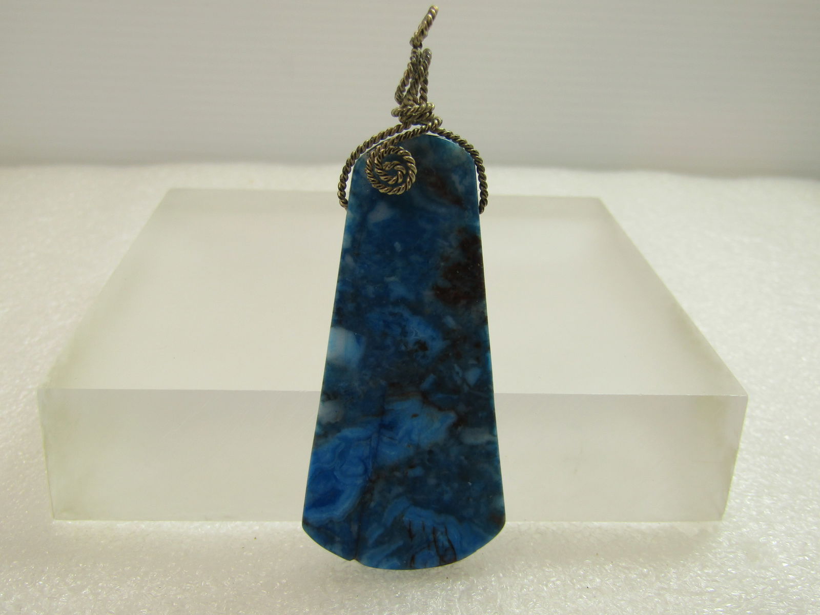 Vintage Sterling Wrapped Blue Agate Pendant, 1980's-1990's (1 of 5)