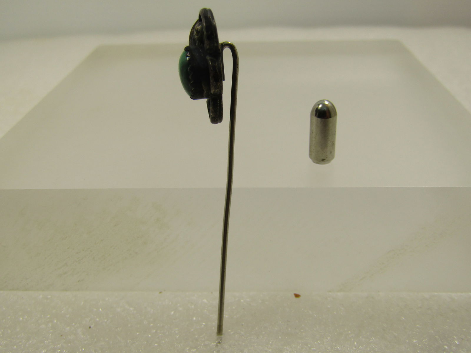 Vintage Sterling Southwestern Malachite Stick Pin, 1960's-1970's - 2