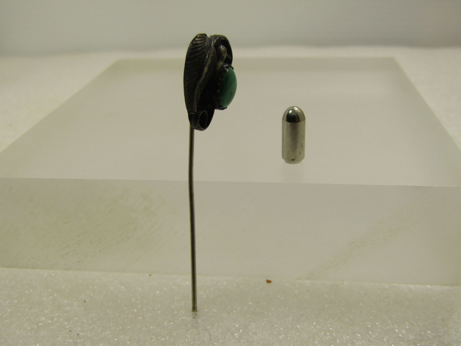 Vintage Sterling Southwestern Malachite Stick Pin, 1960's-1970's - 3