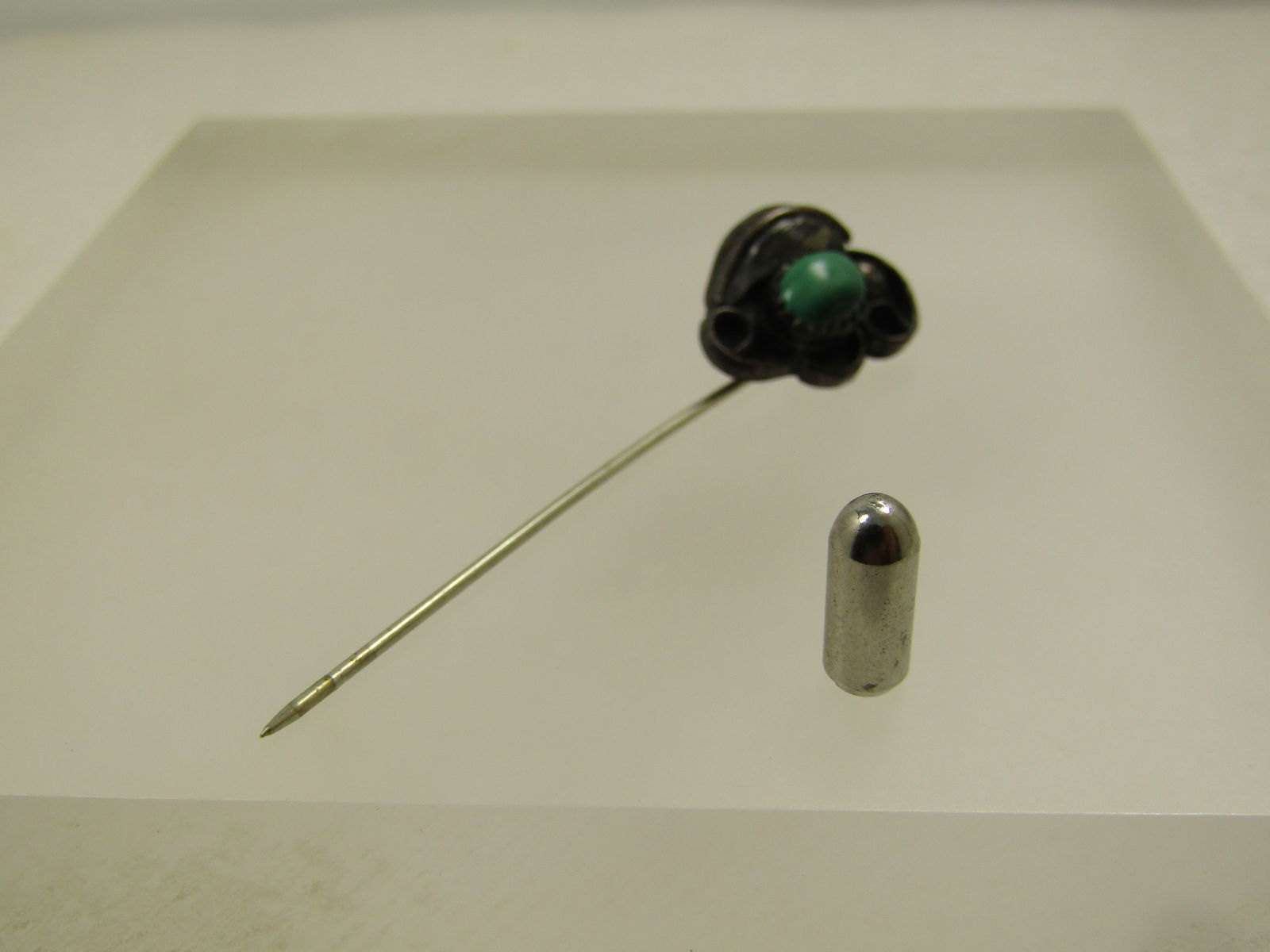 Vintage Sterling Southwestern Malachite Stick Pin, 1960's-1970's - 4