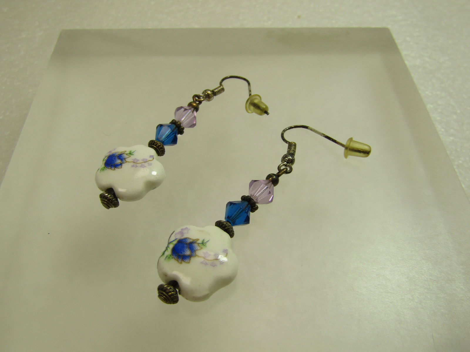 Vintage Blue/White Floral Necklace/Earrings/Bracelet Set, 1980's - 10
