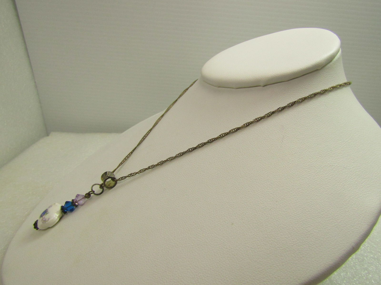 Vintage Blue/White Floral Necklace/Earrings/Bracelet Set, 1980's - 12