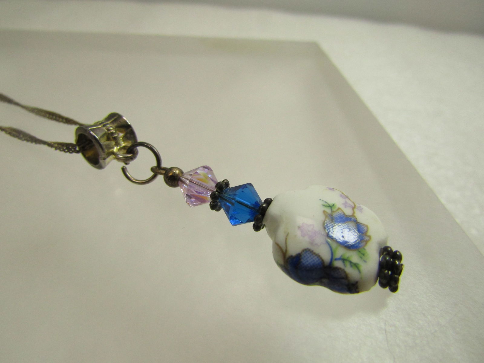 Vintage Blue/White Floral Necklace/Earrings/Bracelet Set, 1980's - 15