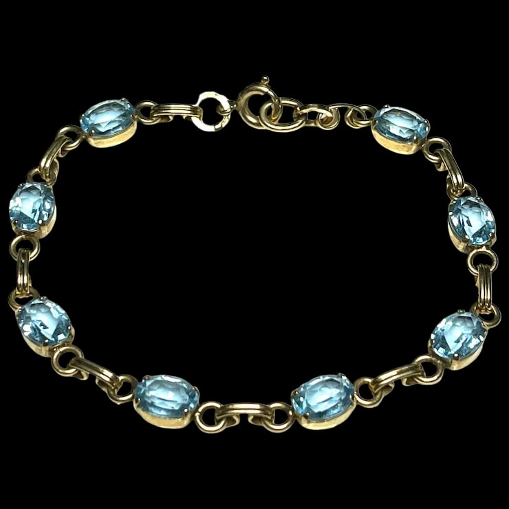 Vintage Van Dell Gold Filled Aqua Glass Jewel Link Bracelet (1 of 7)