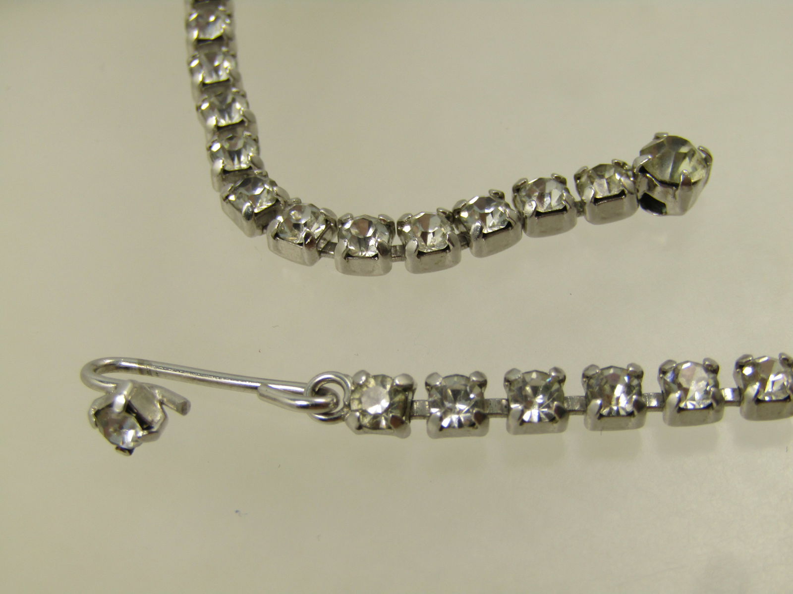 Vintage Clear Rhinestone Drop Bib Necklace, 15.5", Baguettes/Round, 1960's - 5