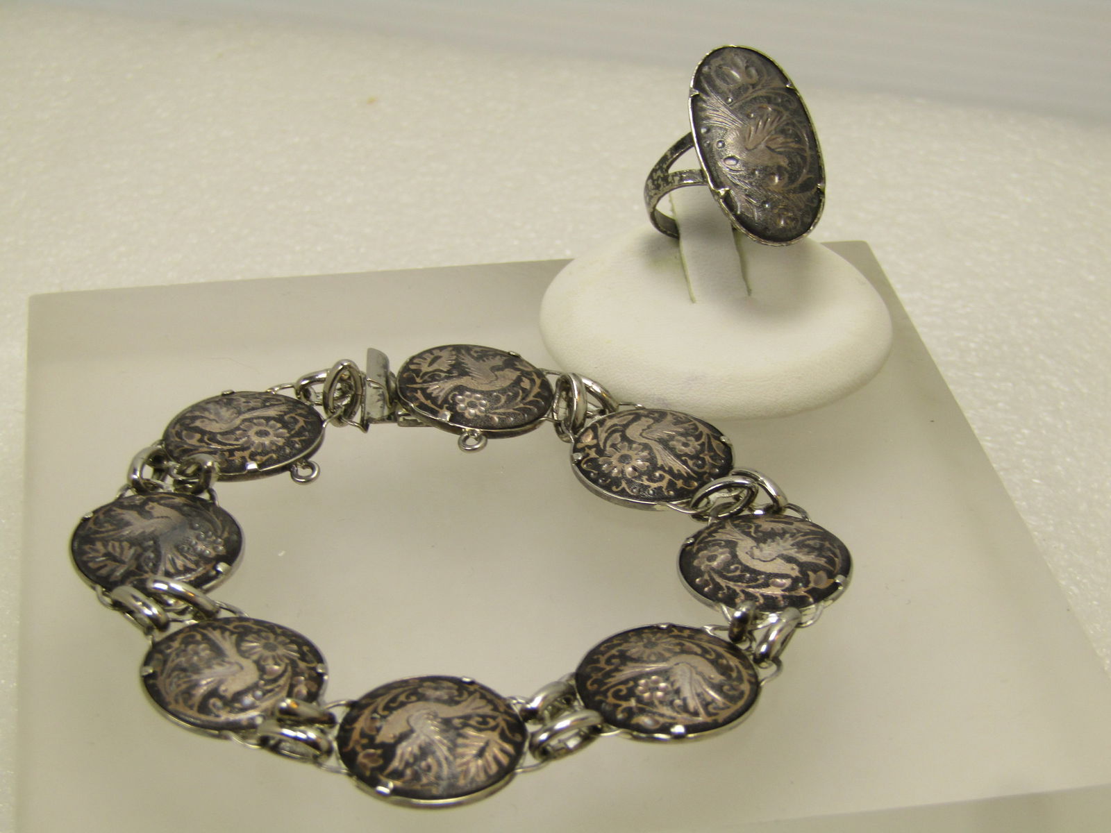 Vintage Damascene Bracelet & Ring, 8"/Adjustable 1960's-1970's (1 of 7)