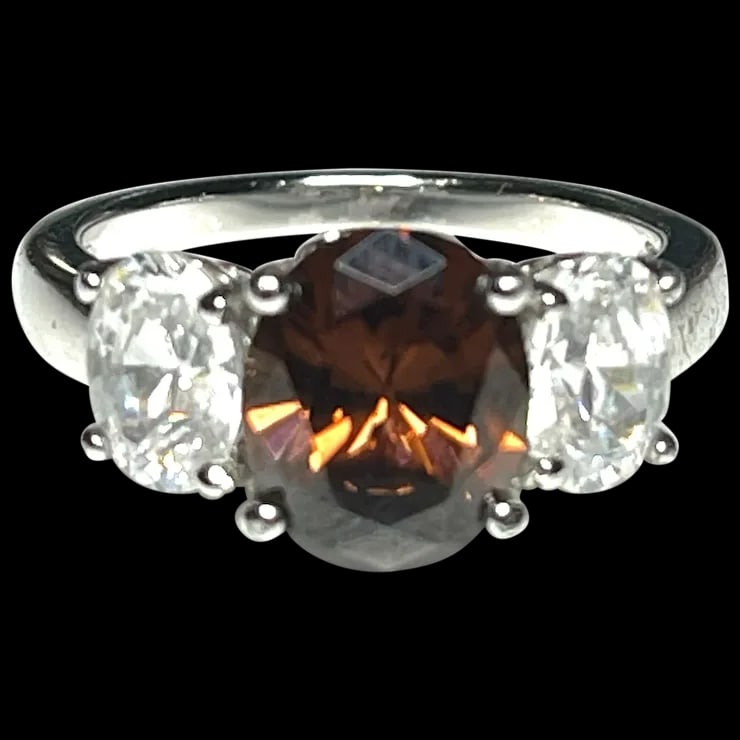 Estate Brown & White Cubic Zirconia Platinum Clad Sterling Silver Ring (1 of 6)
