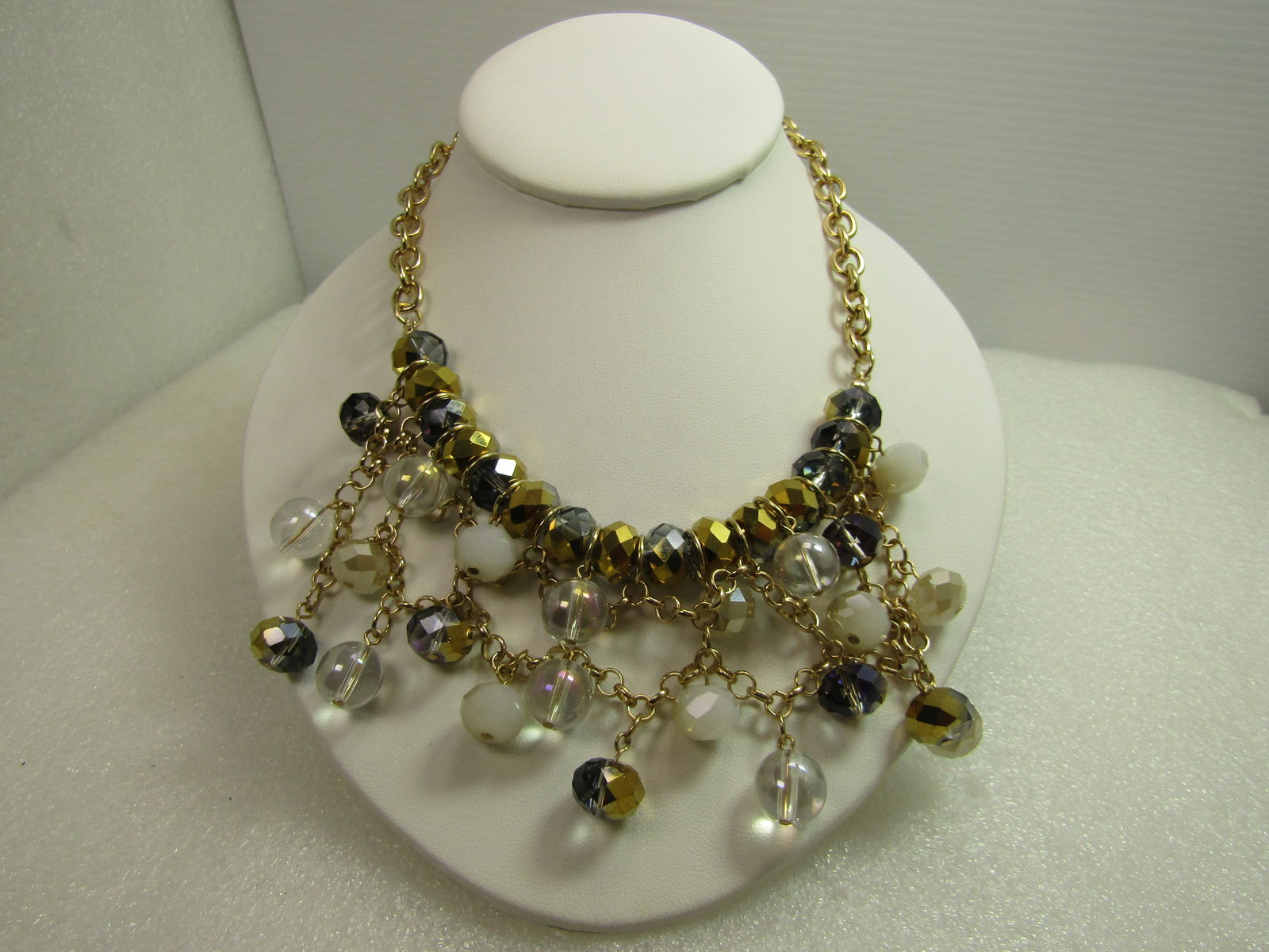 Dangle Glass Beaded Bib Necklace, 17"-20", 1980's-1990's (1 of 6)