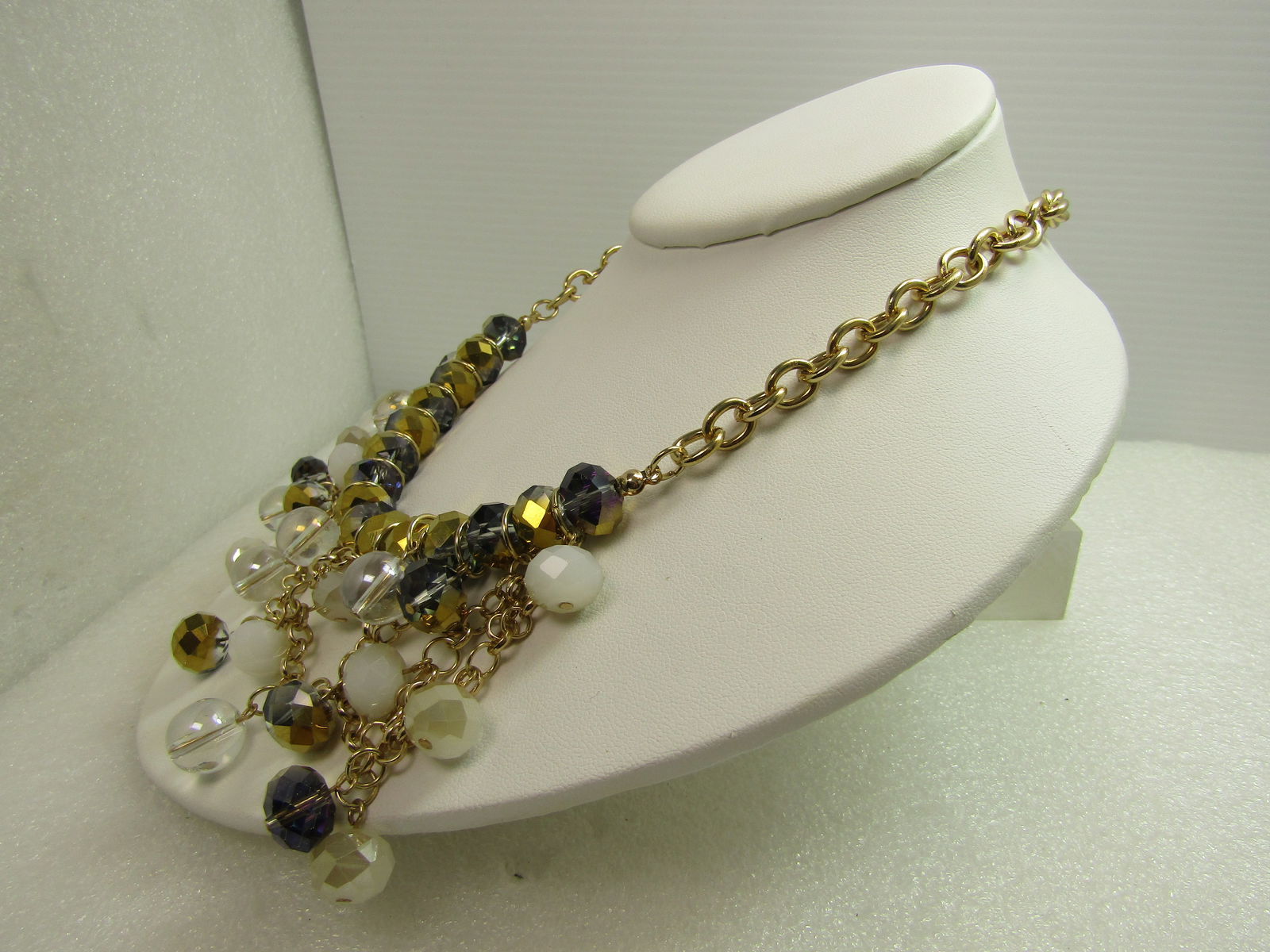 Dangle Glass Beaded Bib Necklace, 17"-20", 1980's-1990's - 2