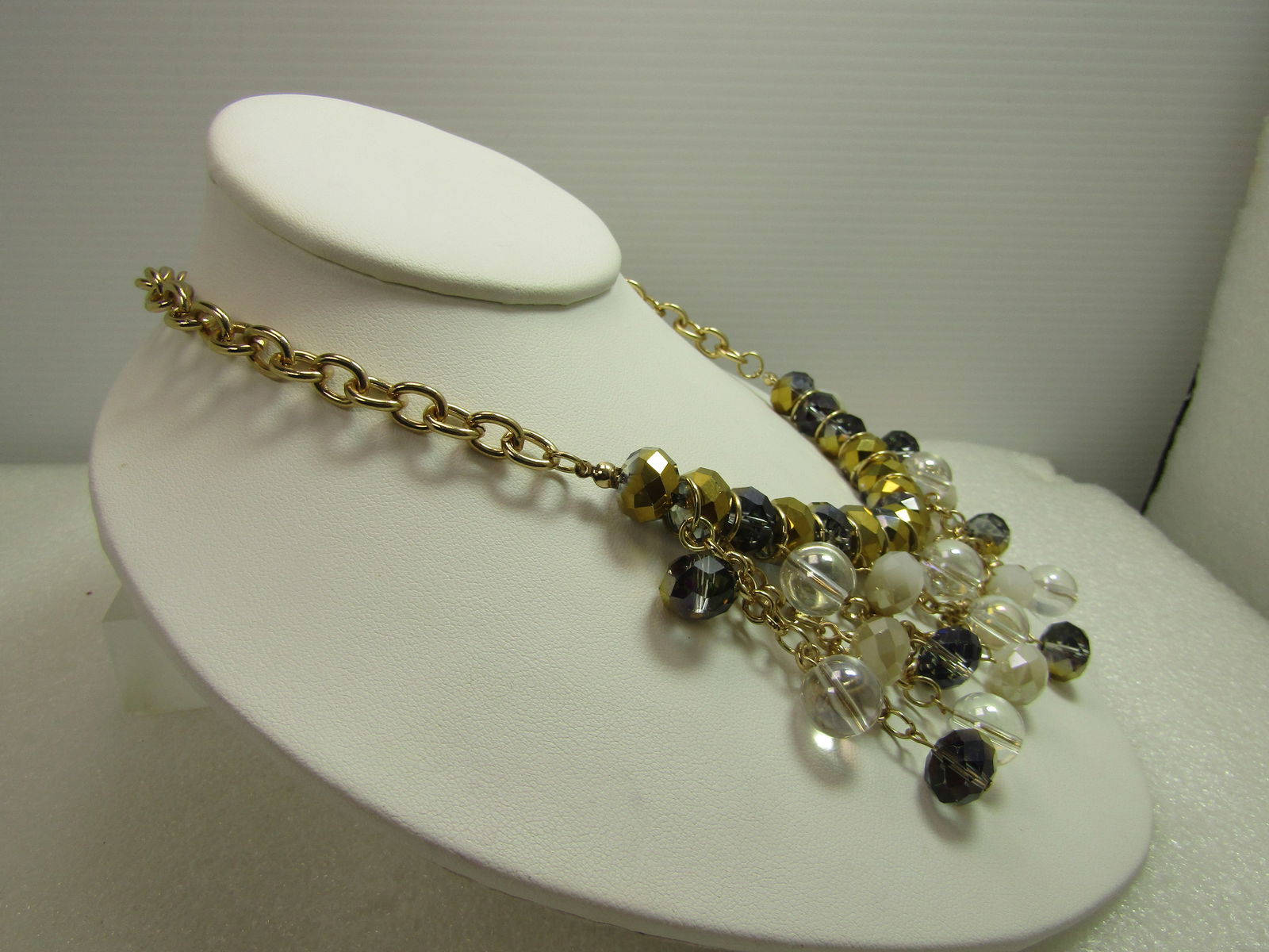 Dangle Glass Beaded Bib Necklace, 17"-20", 1980's-1990's - 3