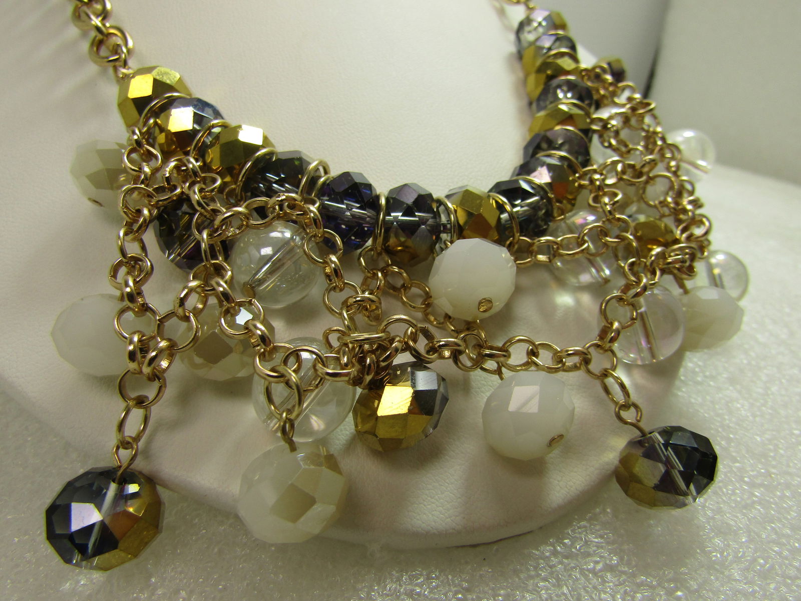 Dangle Glass Beaded Bib Necklace, 17"-20", 1980's-1990's - 4