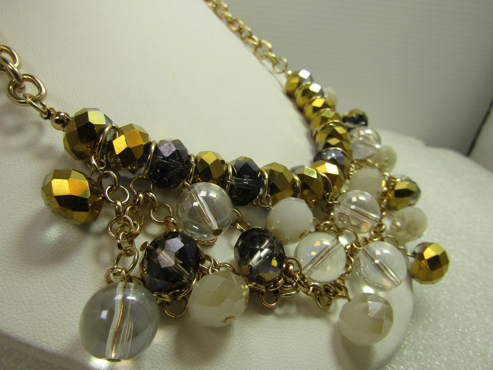 Dangle Glass Beaded Bib Necklace, 17"-20", 1980's-1990's - 5