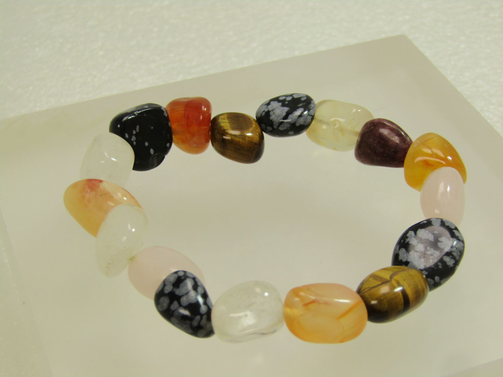Contemporary Polished Stone Bracelet, Tiger's Eye/Quartz/More, Stretch (1 of 6)