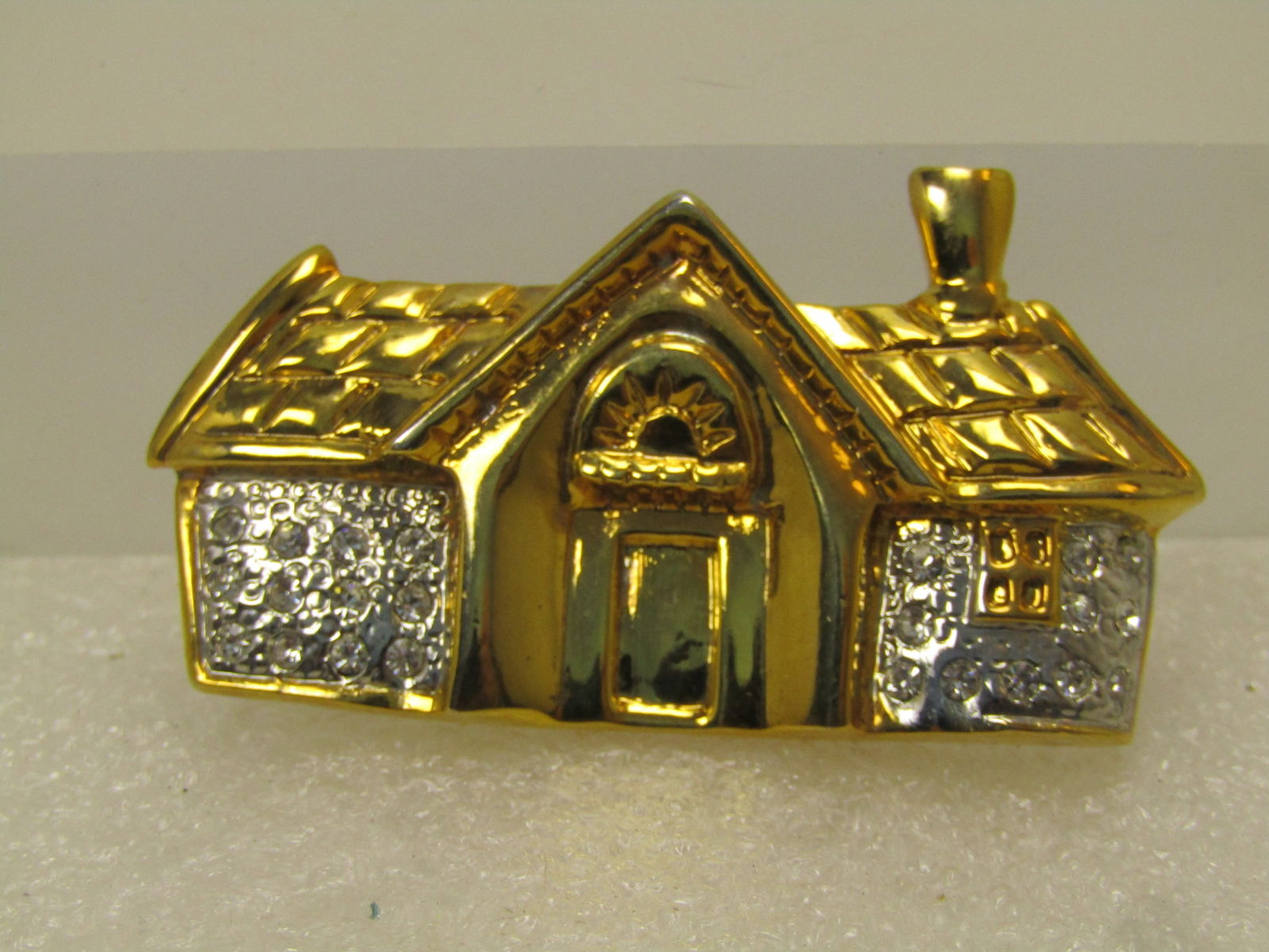 Vintage Two-Tone House Brooch, with Rhinestones, 1980's-1990's - 2