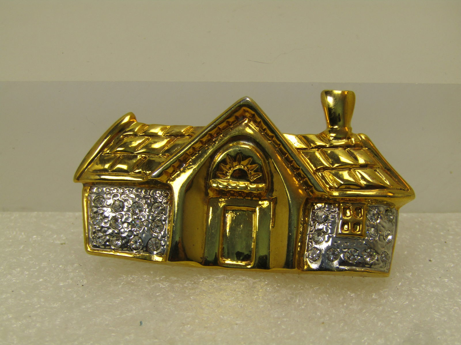 Vintage Two-Tone House Brooch, with Rhinestones, 1980's-1990's - 3