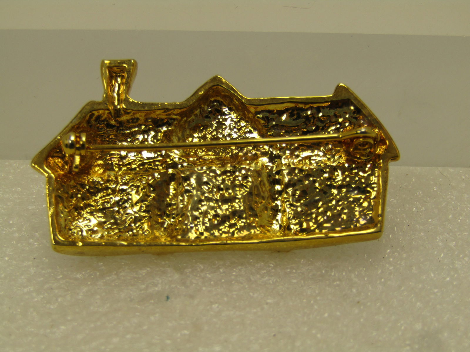 Vintage Two-Tone House Brooch, with Rhinestones, 1980's-1990's - 4