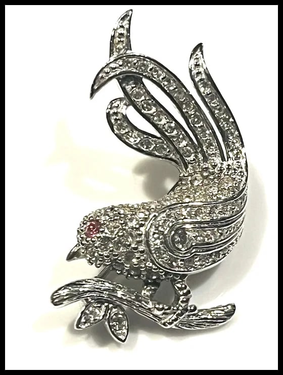 Vintage Sterling Silver Pave Rhinestone Bird Brooch - 2