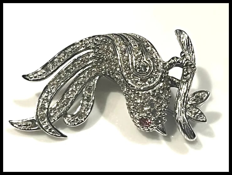 Vintage Sterling Silver Pave Rhinestone Bird Brooch - 3