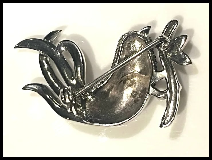 Vintage Sterling Silver Pave Rhinestone Bird Brooch - 4