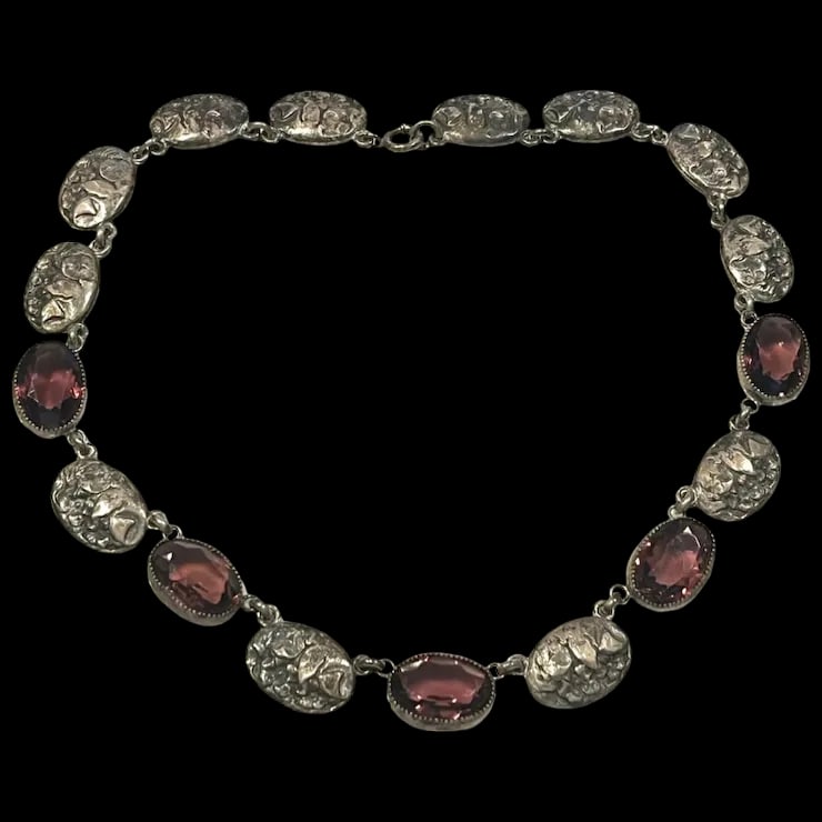 Vintage Ornate Amethyst Silver Bib/Chocker Statement Necklace (1 of 5)