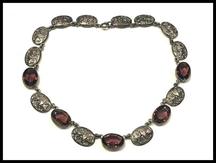 Vintage Ornate Amethyst Silver Bib/Chocker Statement Necklace - 2