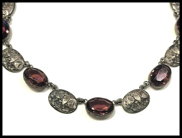 Vintage Ornate Amethyst Silver Bib/Chocker Statement Necklace - 3