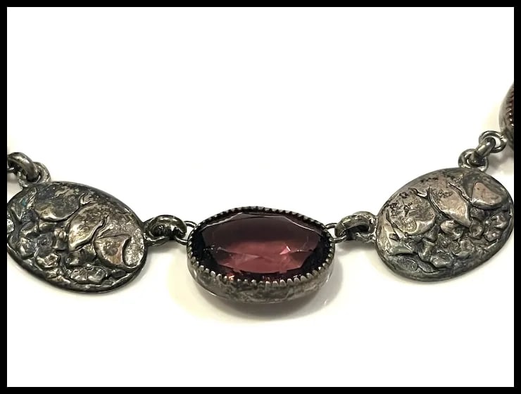 Vintage Ornate Amethyst Silver Bib/Chocker Statement Necklace - 4
