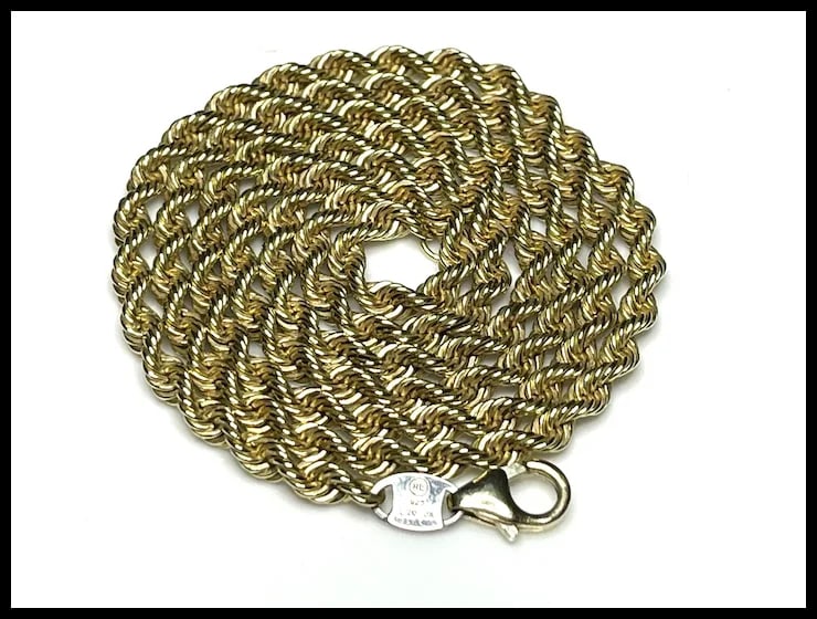 Estate Sterling SIlver RL 10k GP Thick Rope Necklace - 2