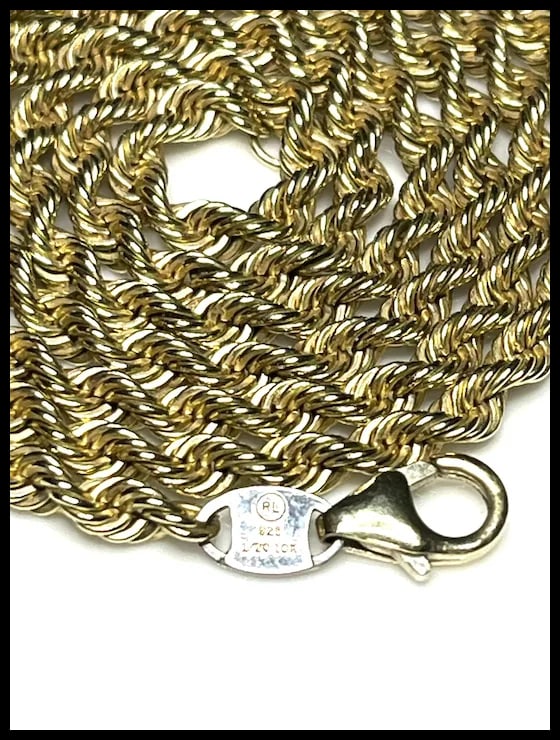 Estate Sterling SIlver RL 10k GP Thick Rope Necklace - 5