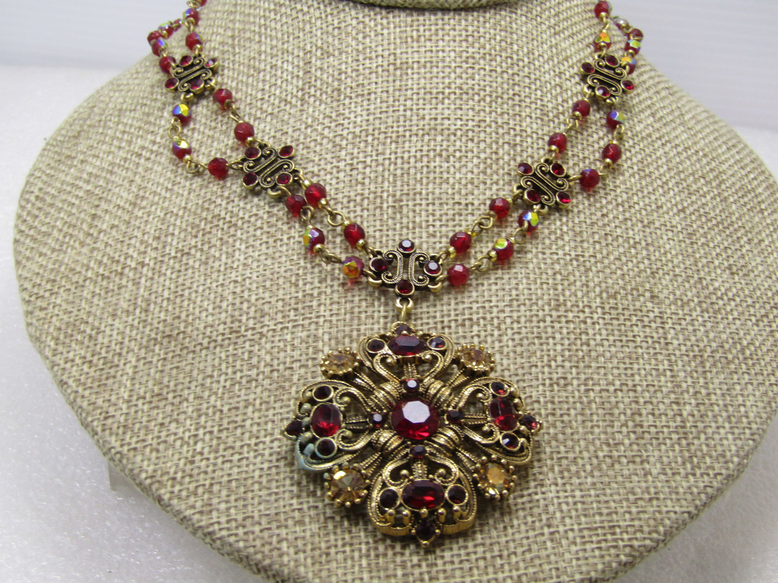 Vintage Avon Red Crystal Festoon Necklace, Signed Nina Ricci, 1980's - 2