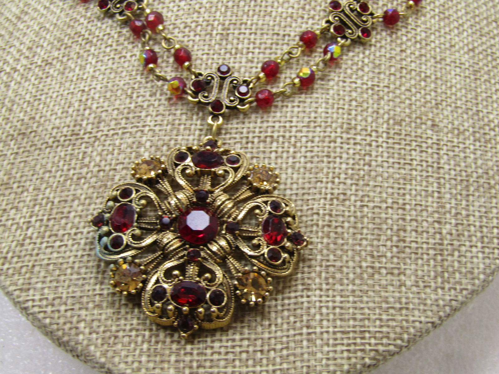 Vintage Avon Red Crystal Festoon Necklace, Signed Nina Ricci, 1980's - 3