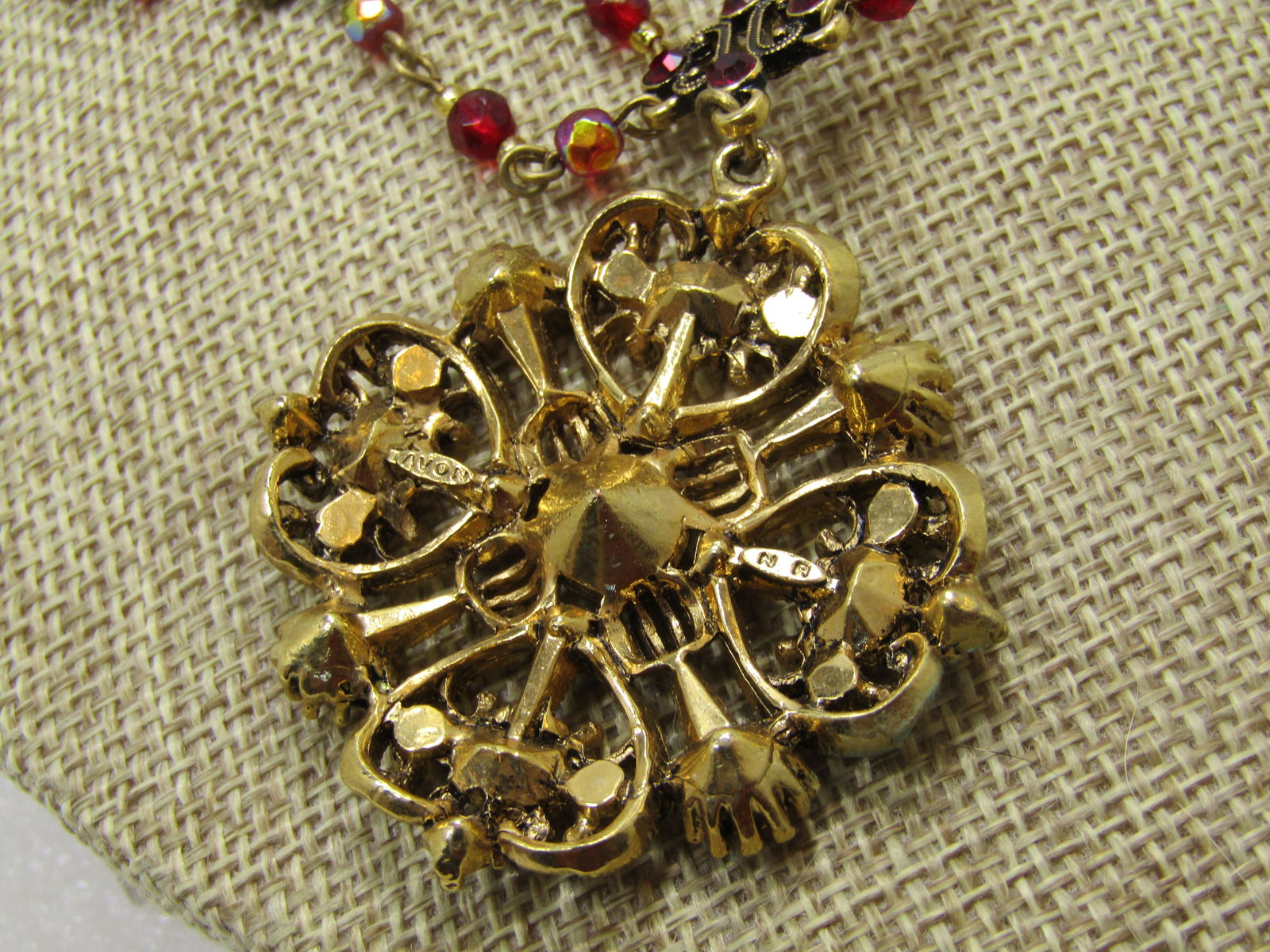 Vintage Avon Red Crystal Festoon Necklace, Signed Nina Ricci, 1980's - 4