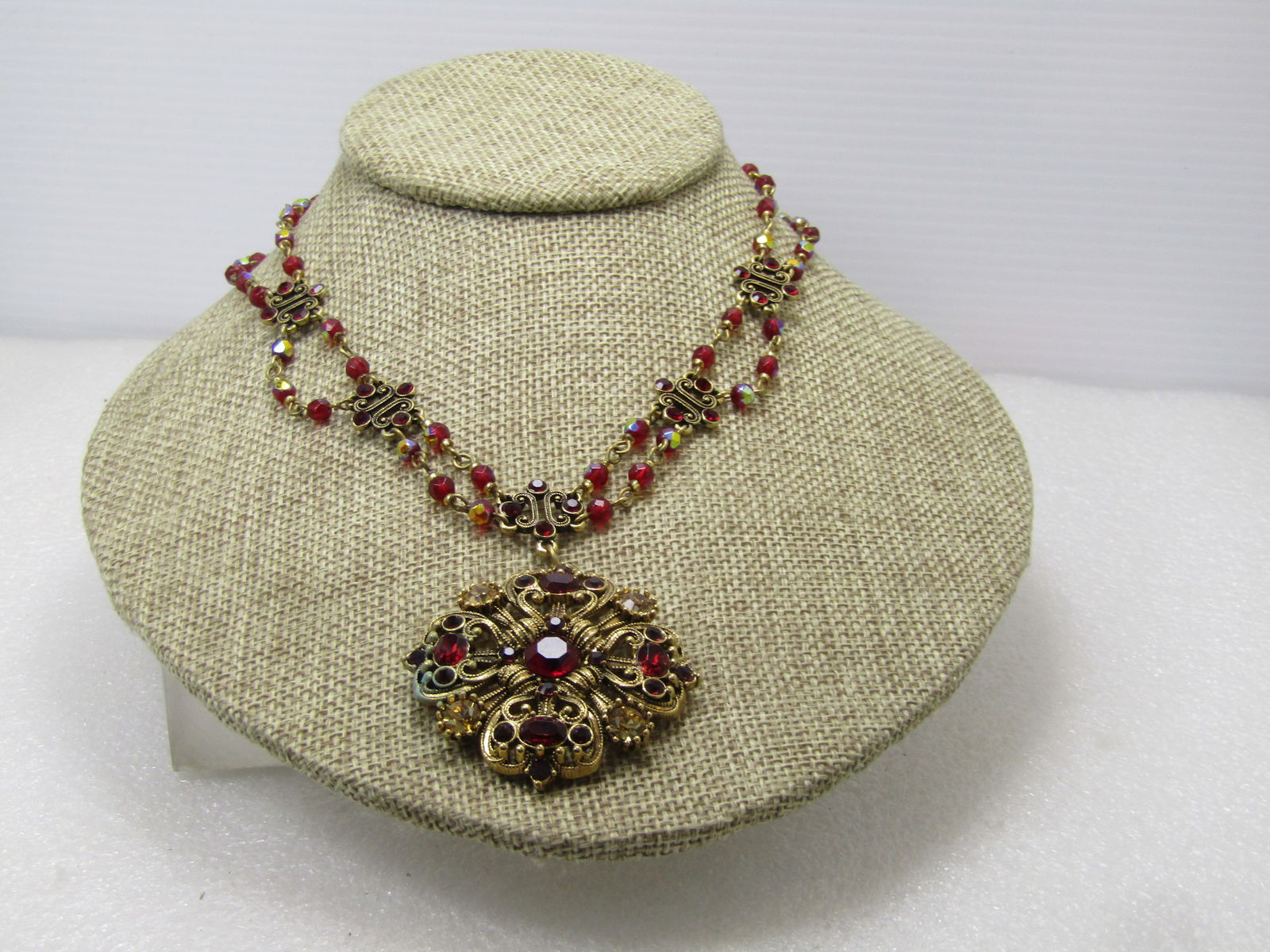 Vintage Avon Red Crystal Festoon Necklace, Signed Nina Ricci, 1980's - 5