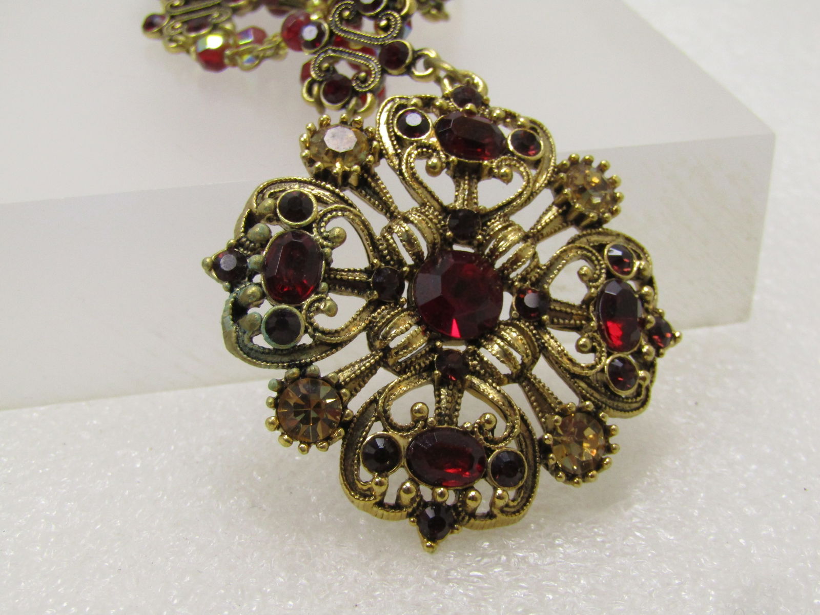 Vintage Avon Red Crystal Festoon Necklace, Signed Nina Ricci, 1980's - 6