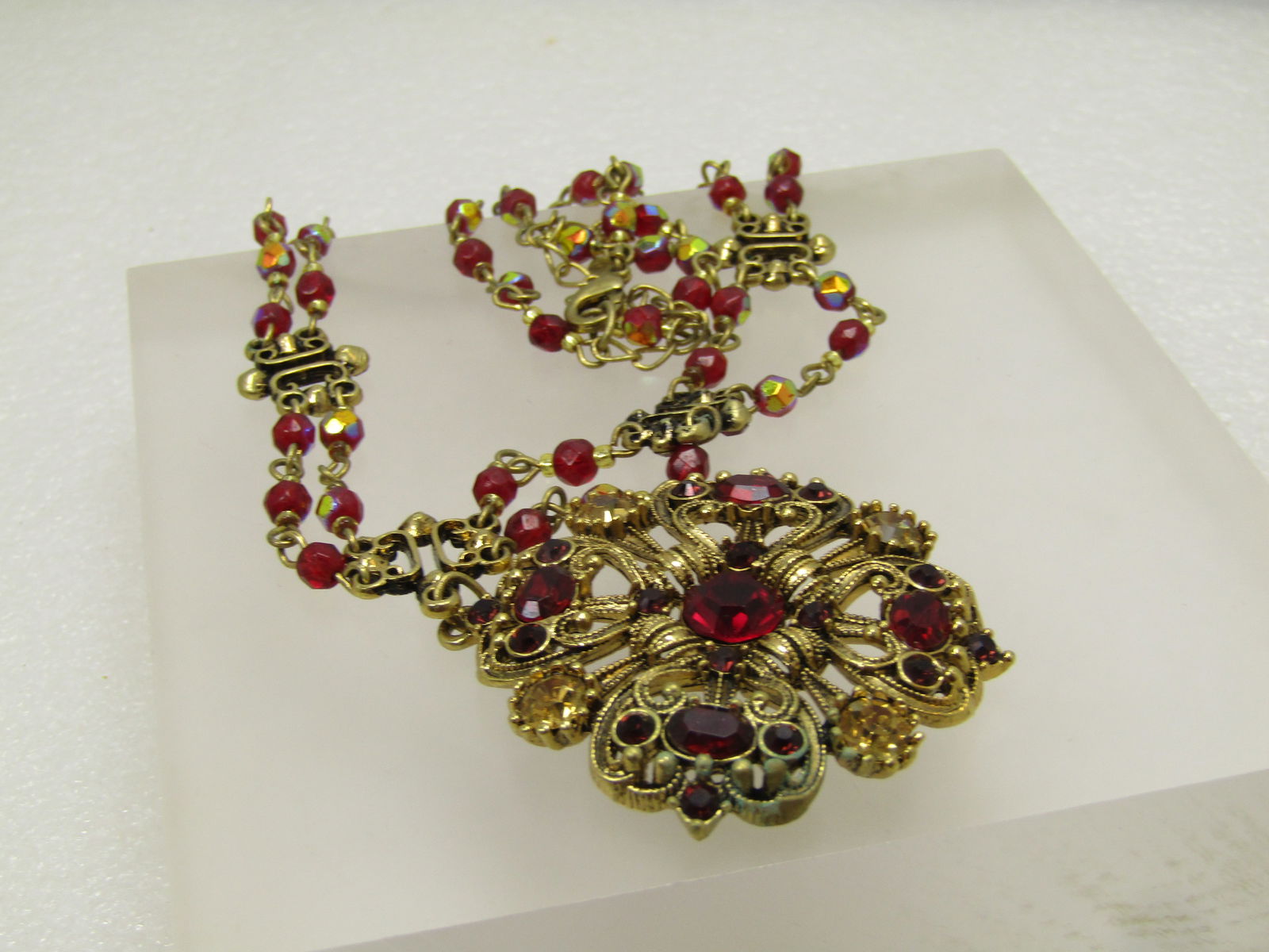 Vintage Avon Red Crystal Festoon Necklace, Signed Nina Ricci, 1980's - 7