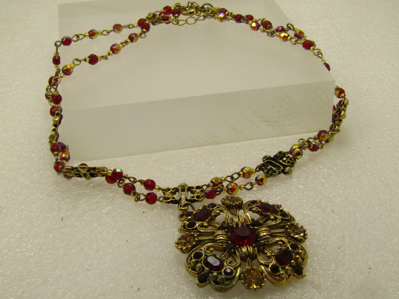 Vintage Avon Red Crystal Festoon Necklace, Signed Nina Ricci, 1980's - 8