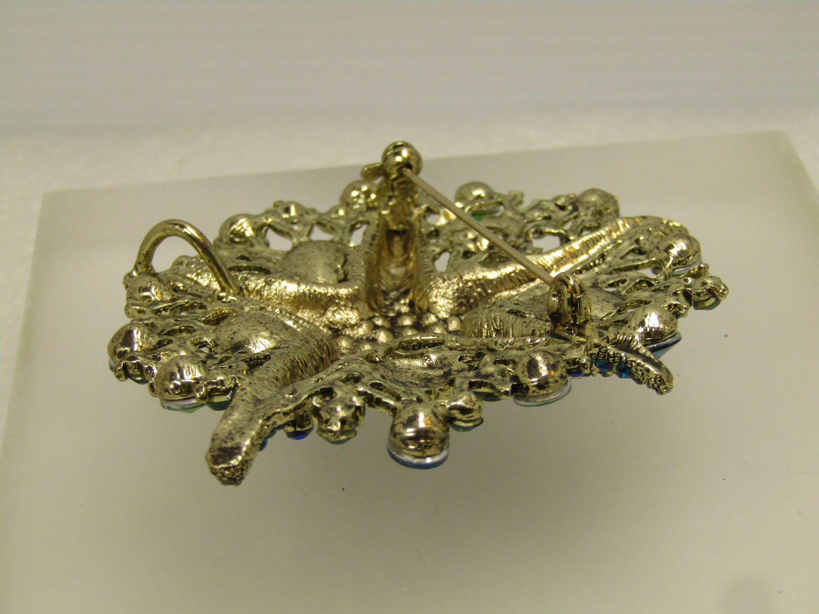 Vintage Large Rhinestone Starfish Brooch Pendant, Faux Pearl, 1990's - 5