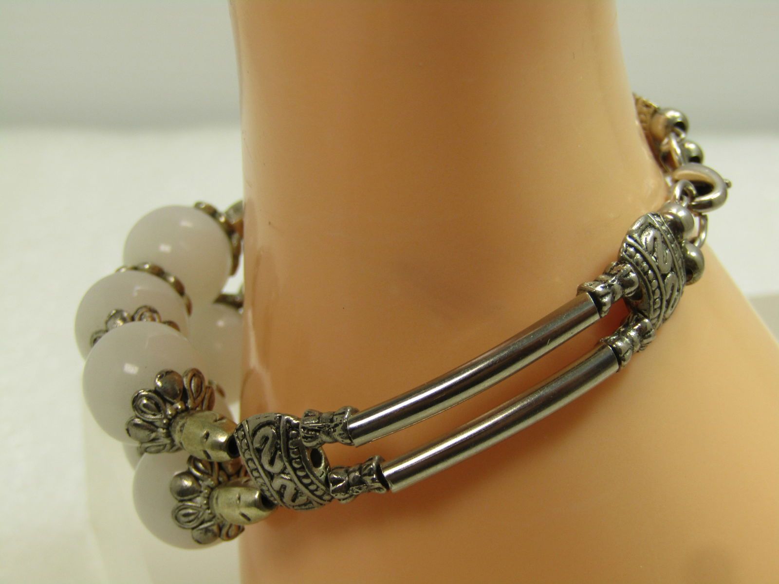 Vintage Double Strand Round Glass Beaded Bracelet.6.75", 1980'S-1990'S - 6