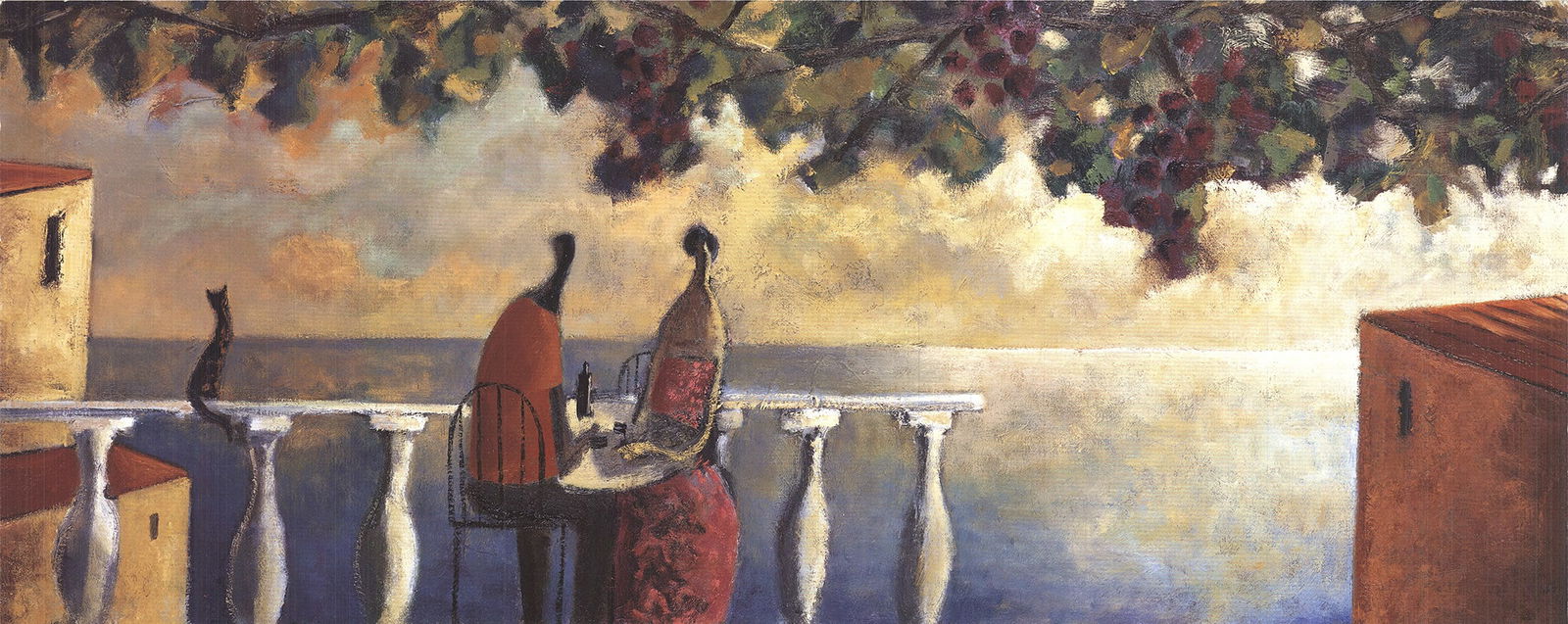 Didier Lourenco - Couple and Cat - 2002 Offset Lithograph 9" x 20" - 2