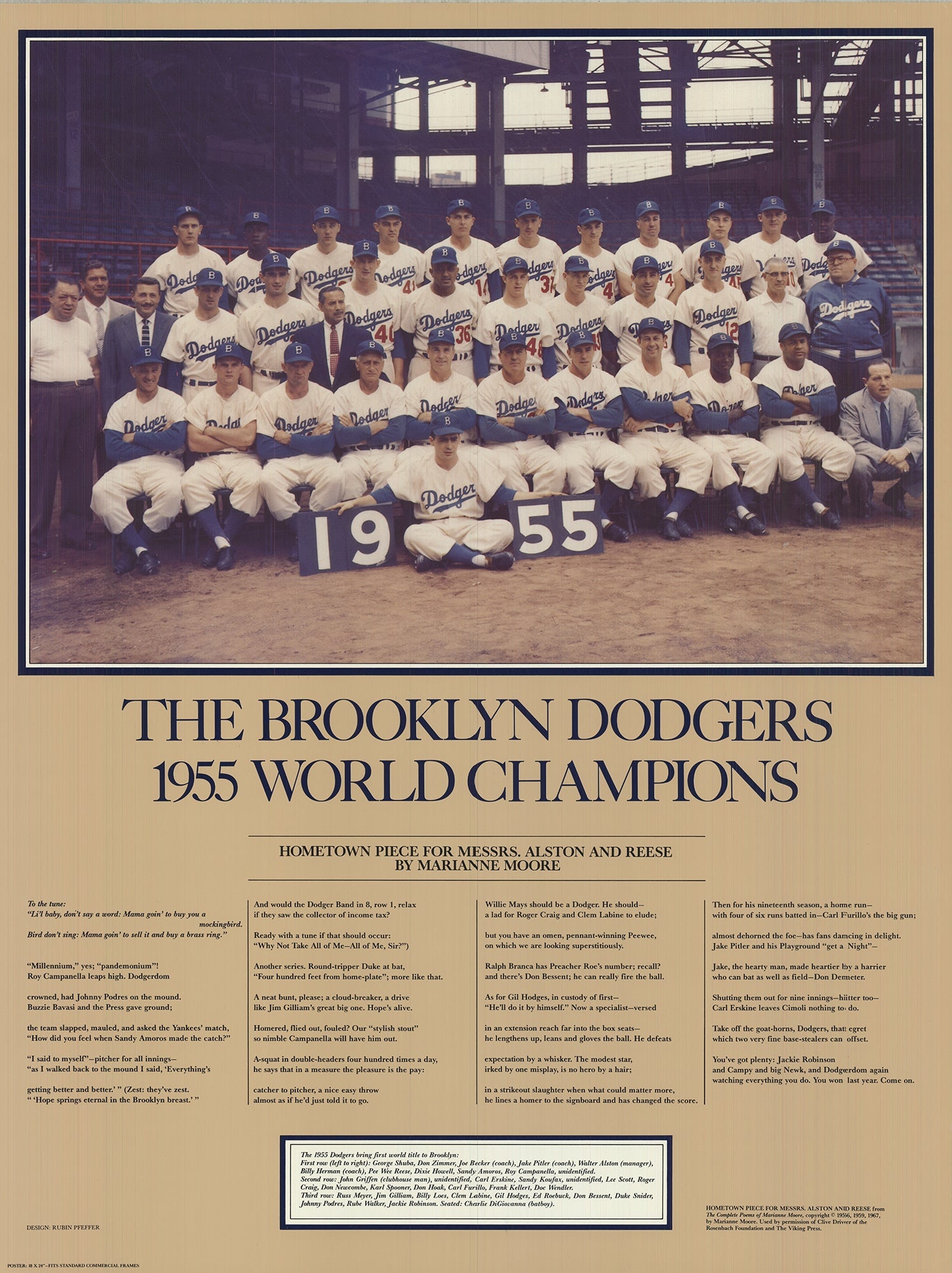Rubin Pfeffer - The Brooklyn Dodgers 1955 World Champions - 1987 Offset Lithograph 24" x 18" (1 of 4)
