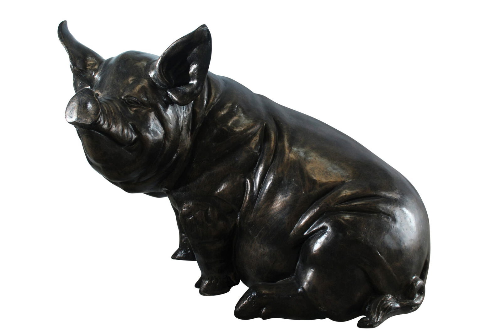Large Sitting Pig Aluminum Statue with Realistic Detailing - Indoor & Outdoor Decorative Sculpture -: Title:Large Sitting Pig Aluminum Statue with Realistic Detailing - Indoor & Outdoor Decorative Sculpture - 43" x 27" x 35"Description:This large sitting pig statue is crafted from durable aluminum
