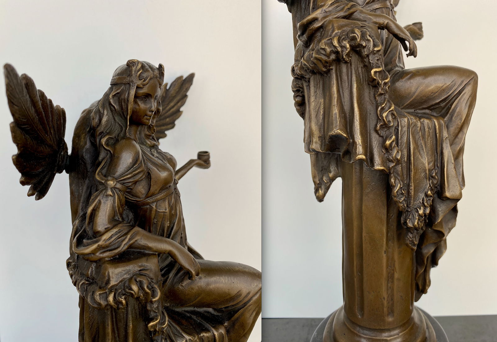 Sign. Bronze Egyptian Queen Cleopatra On marble base - 10