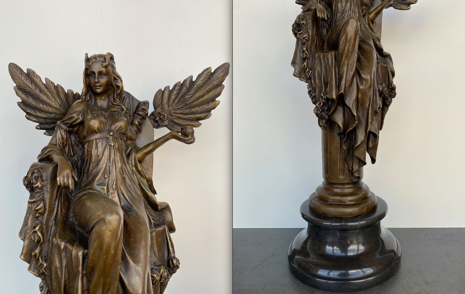 Sign. Bronze Egyptian Queen Cleopatra On marble base - 8