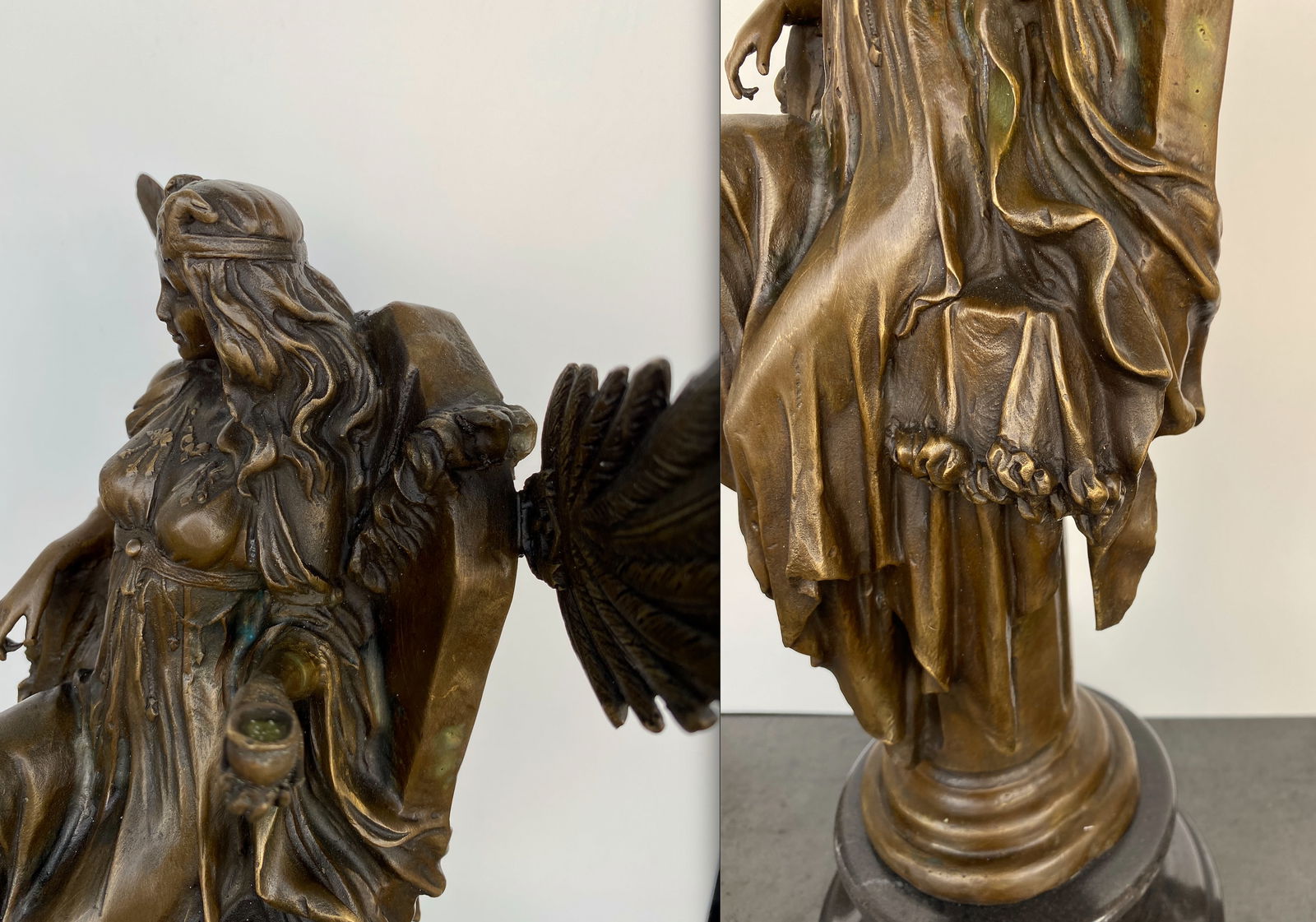 Sign. Bronze Egyptian Queen Cleopatra On marble base - 9